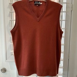 PANDA MENS L 100% CASHMERE SWEATER VEST ACADEMIA BACK TO SCHOOL CLASSIC BROWN